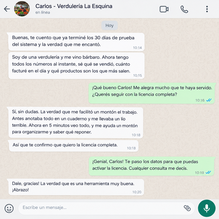Conversación real de WhatsApp con un comerciante