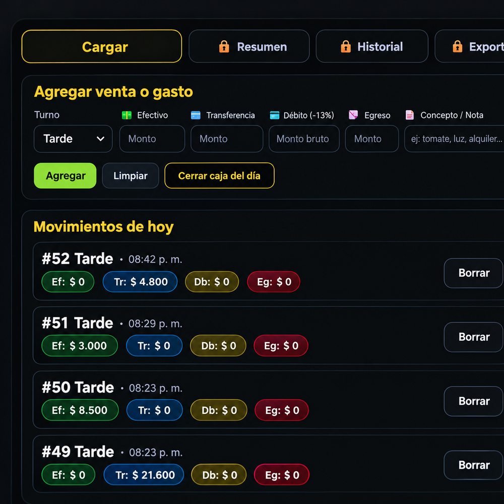 Pantalla real del Anotador de Ventas