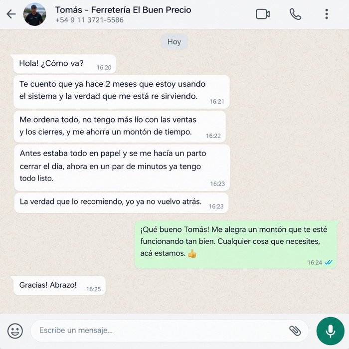 Conversación real de WhatsApp con un comerciante